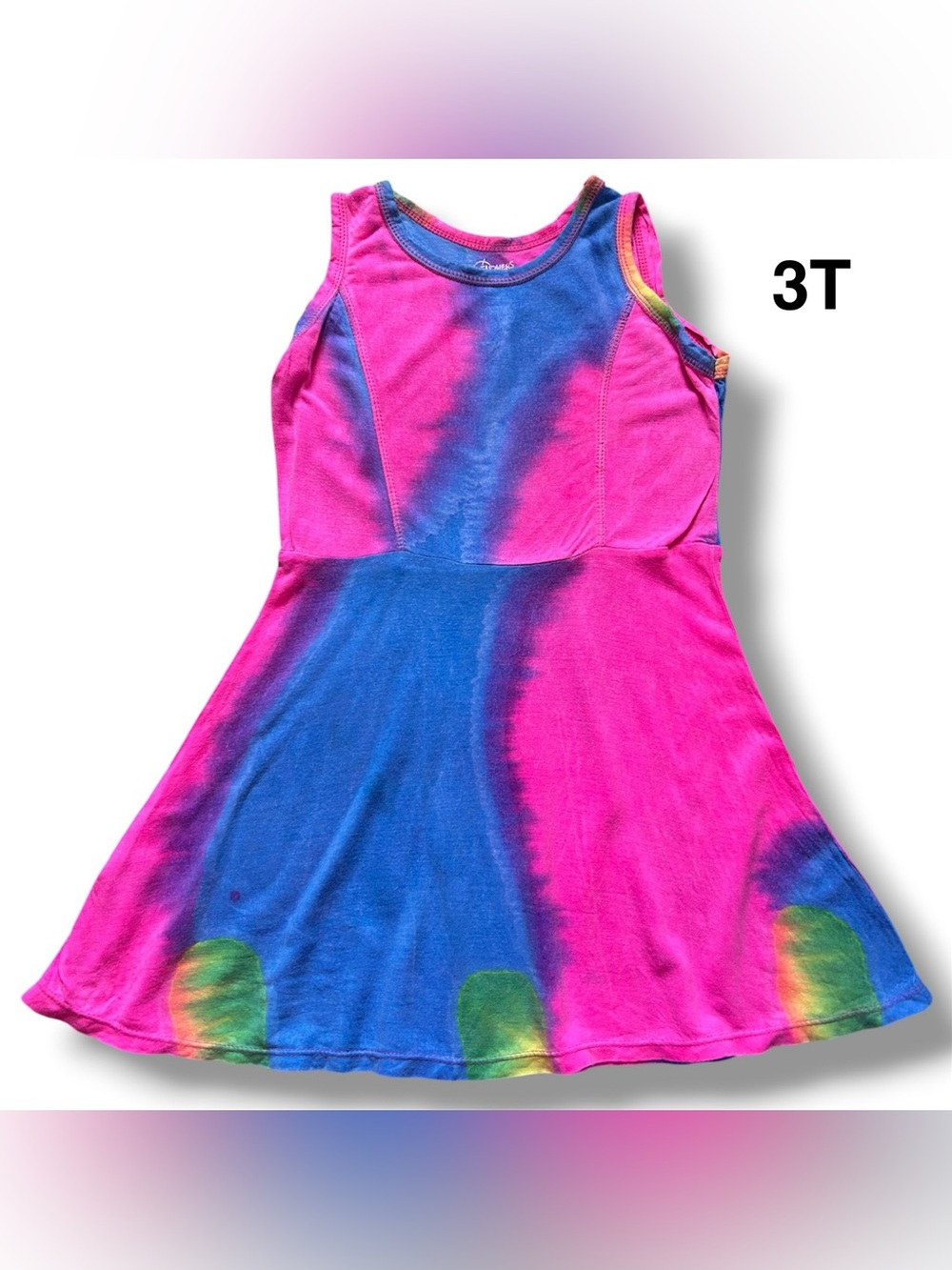 Girls Tie-Dye Tank Dress - Bright Pink & Blue Size 3T